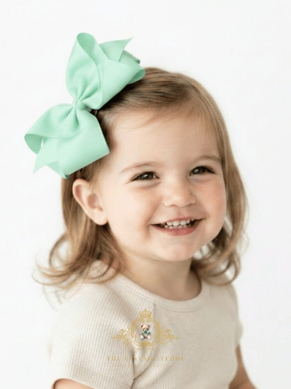 Pretty Girls Hair Bows Grosgrain Ribbon Clips Hair Accessories Mint Green 6 Inch